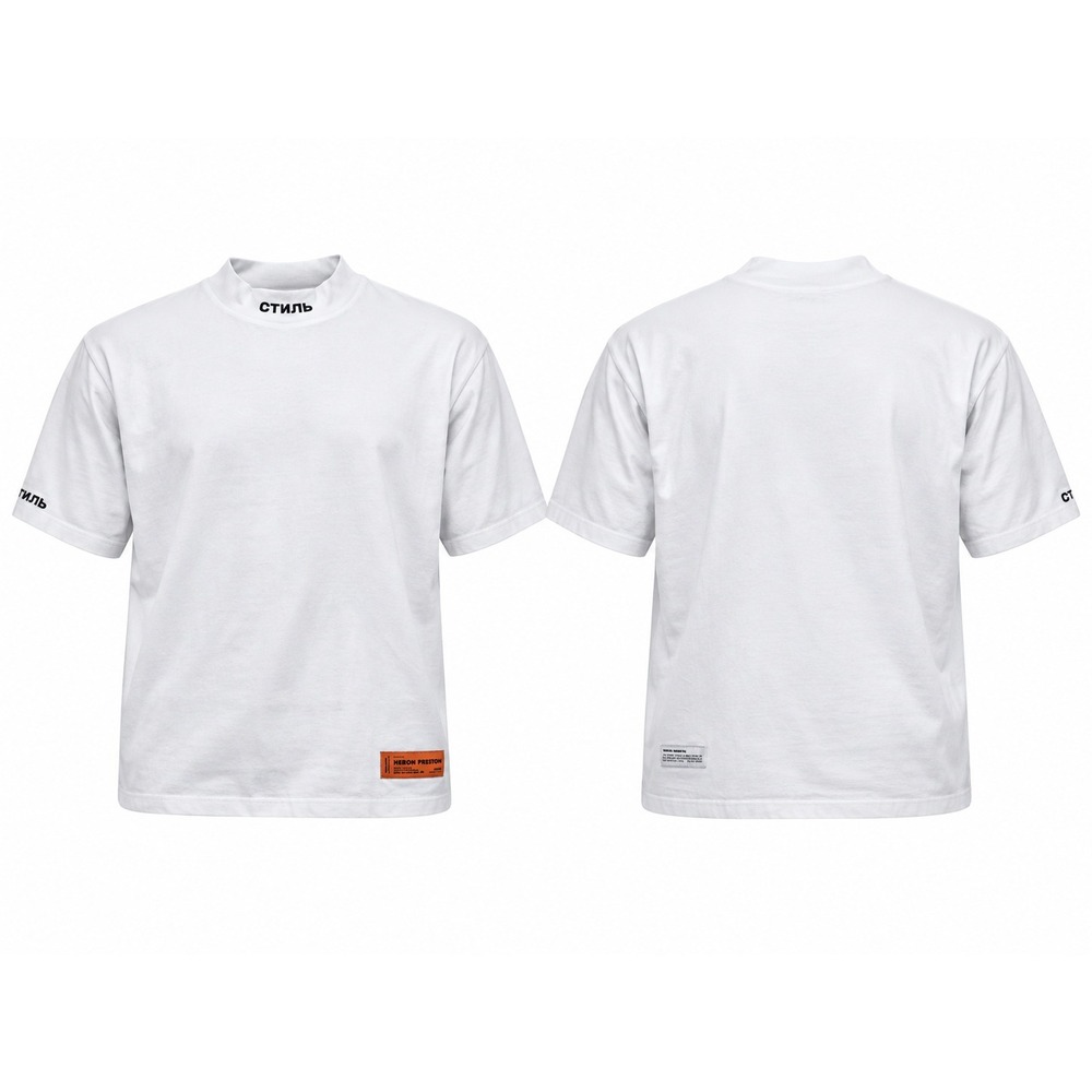 Heron Preston Mens White CTNMB Mock Neck Cyrillic Logo T-Shirt Relaxed Fit